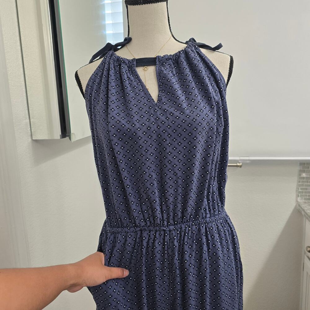 Abercrombie & Fitch Sz MFloral Jumpsuit Navy Blue Keyhole Neck Resortwear Boho - Picture 3 of 11